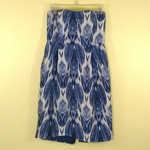 J Crew Collection Ikat Blue Silk Strapless Dress